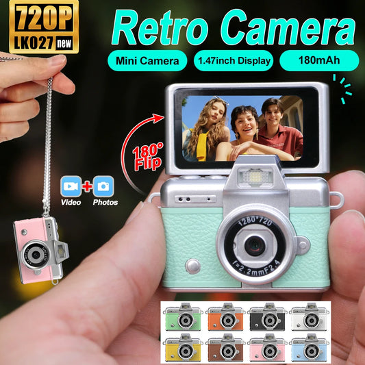 Palm-Sized Mini Digital Camera 180° Flip Selfie Screen with Flashlight Multiple Filters Keychain Portable Digital Camera LK027